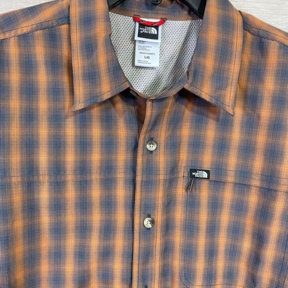 The North Face Orange and Navy Plaid Lightweight Button-Up Shirt